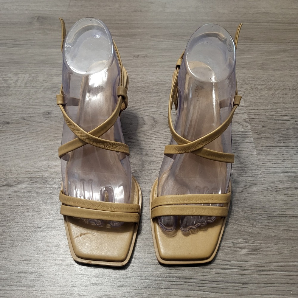 Caslon Tan Leather Strappy Wedge Sandals Square Toe Beige Comfort Womens Size 7 - Picture 2 of 10